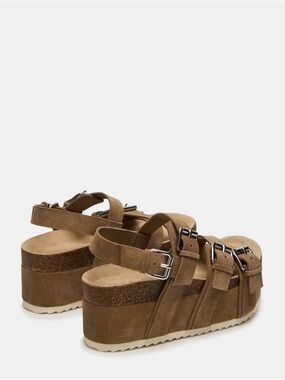 Steve Madden Suede Buckle Platform Sandals - Brown